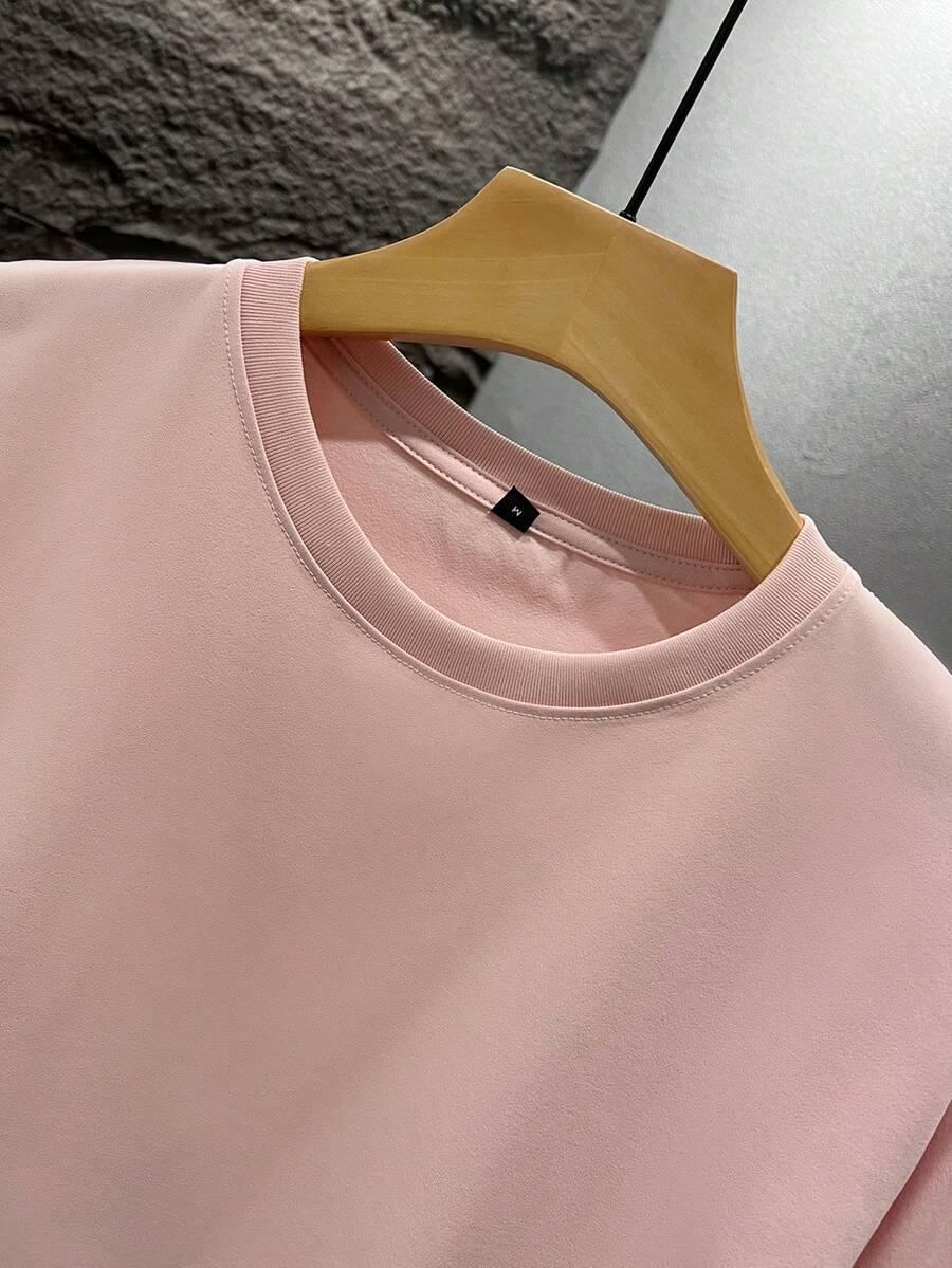 RÓŻOWY T-SHIRT OKRĄGŁY DEKOLT