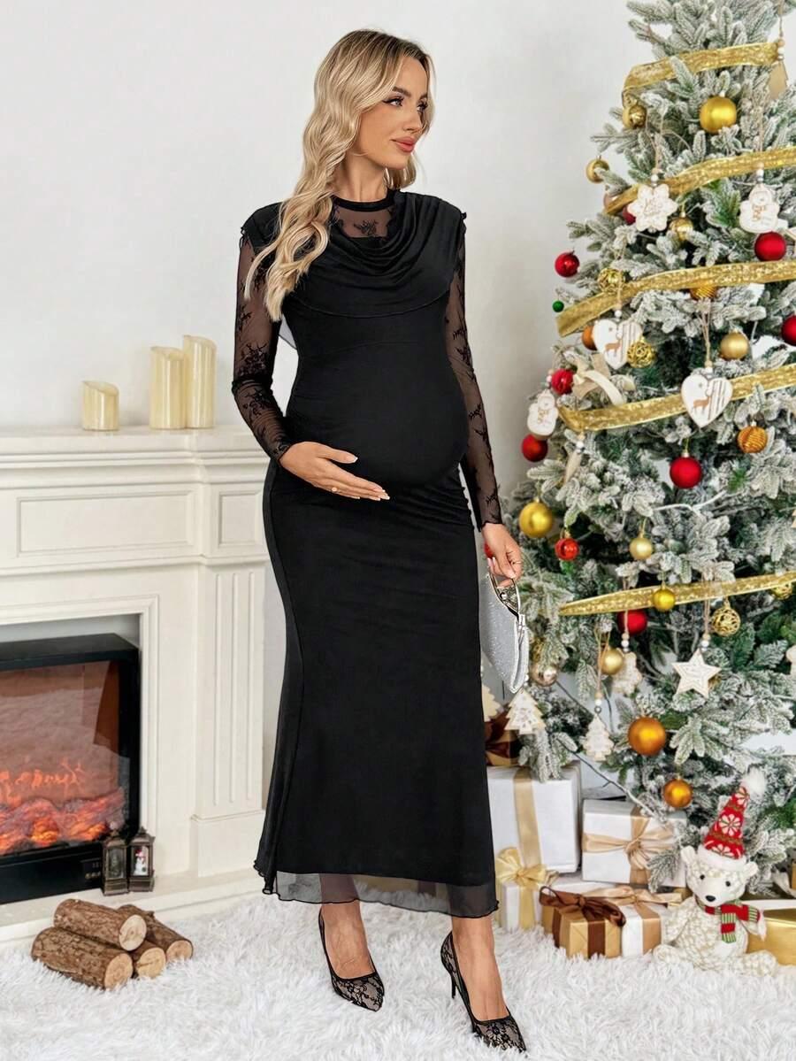 czarna maxi ciążowa sukienka