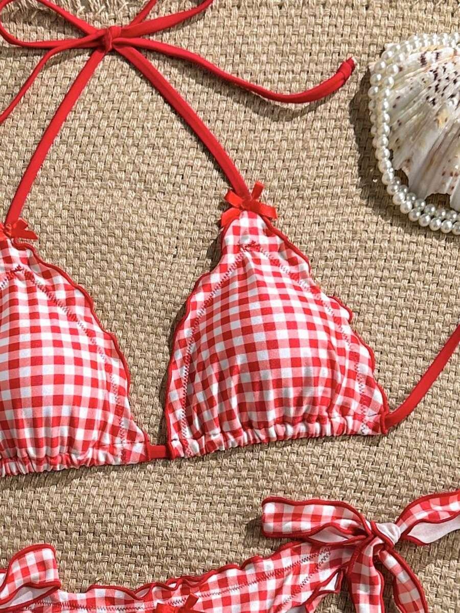 komplet bikini wzór kratka