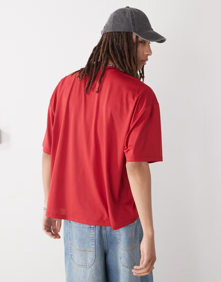 CZERWONY T-SHIRT OKRĄGŁY DEKOLT NADRUK