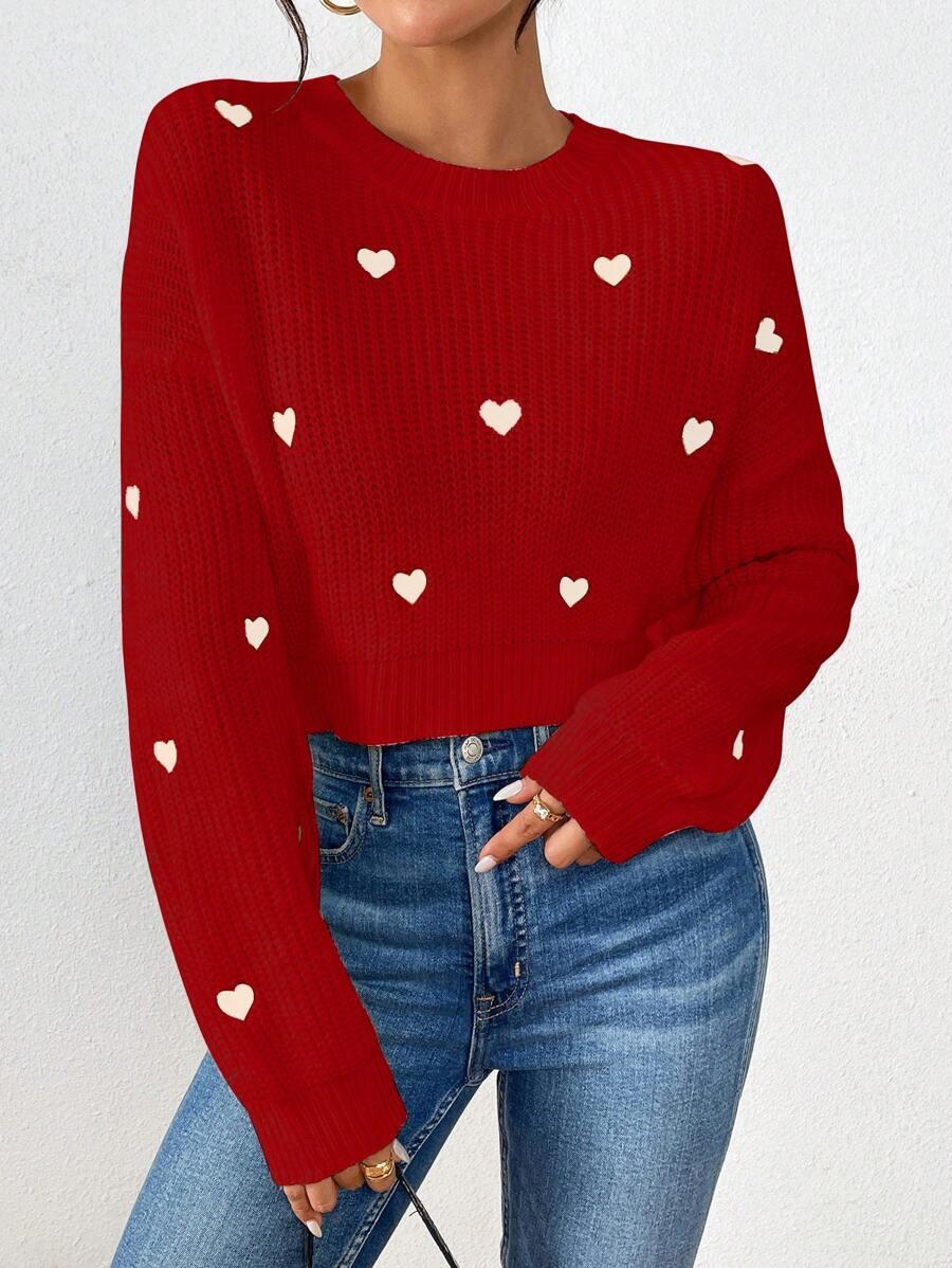 DZIANINOWY SWETER WZÓR SERCA