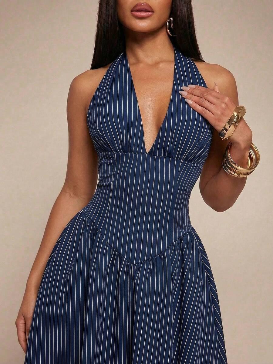 MAXI SUKIENKA V-NECK WZÓR PASKI