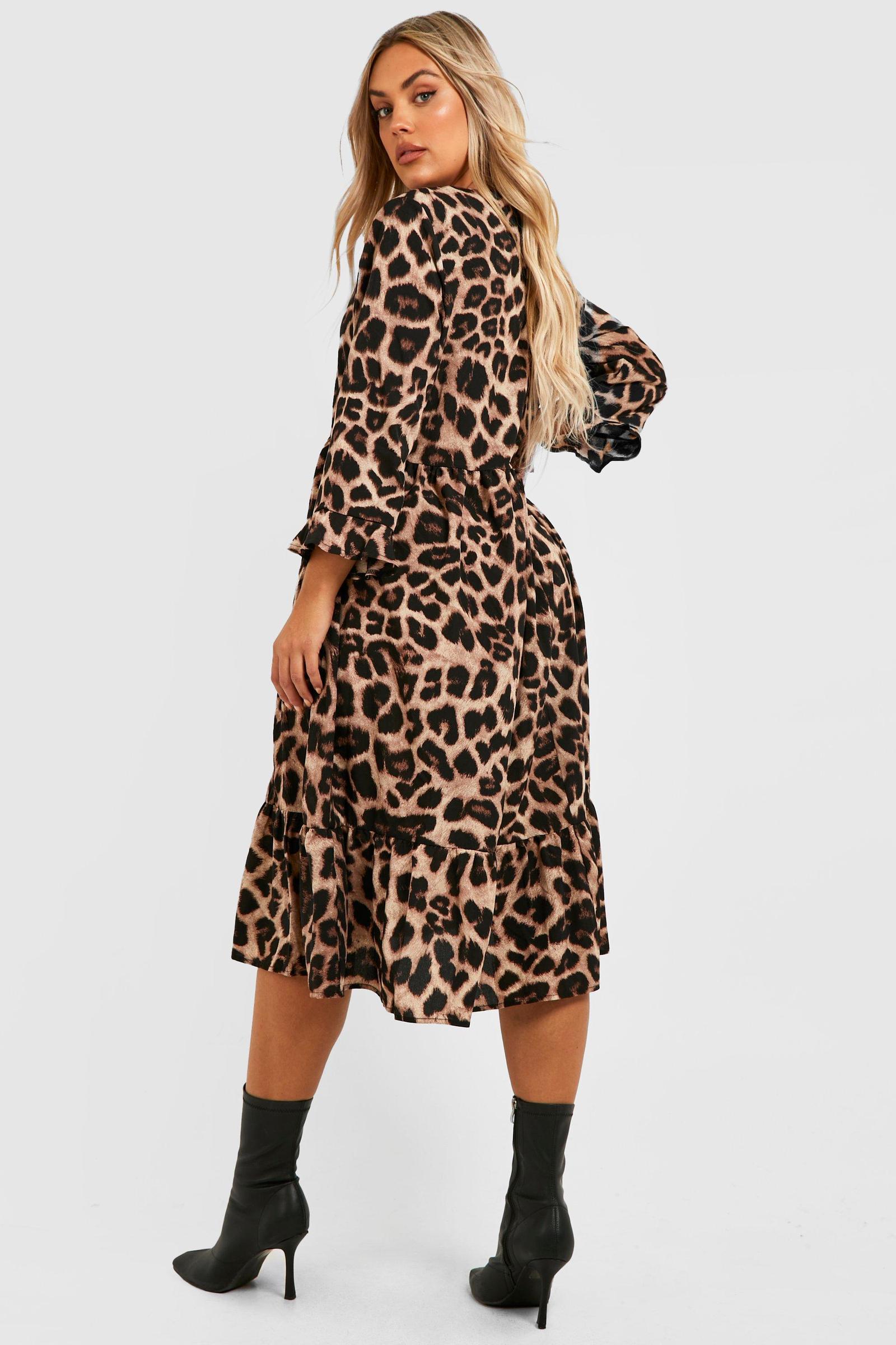 midi sukienka animal print falbany