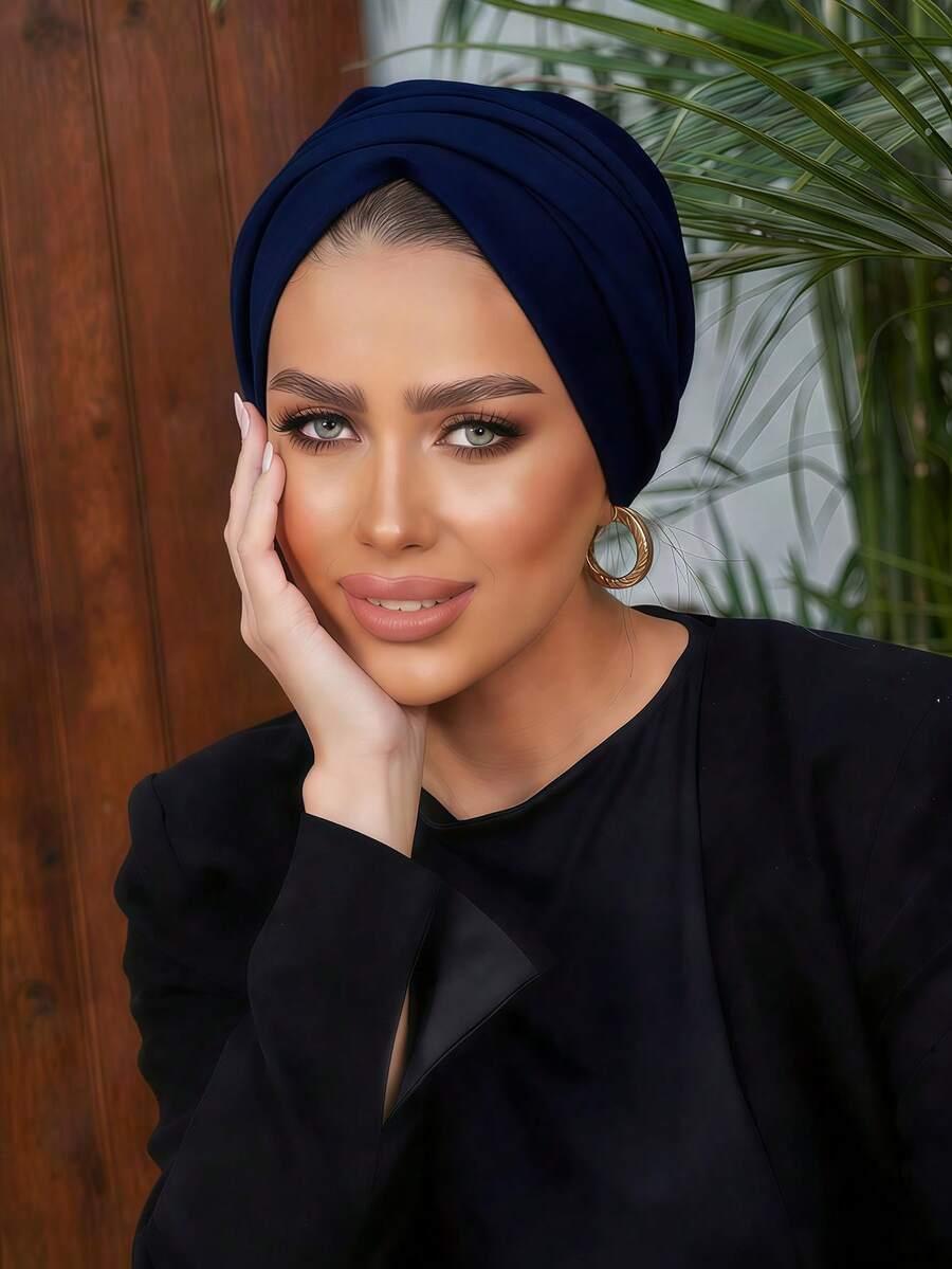 granatowy turban na głowę