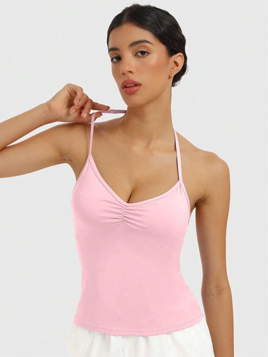 różowy top casual