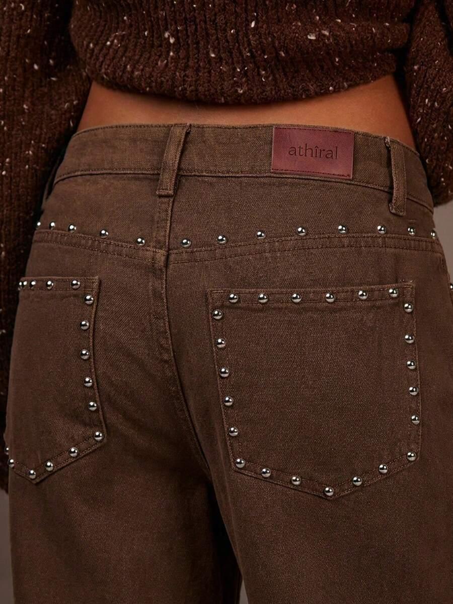 brązowe spodnie jeans 
