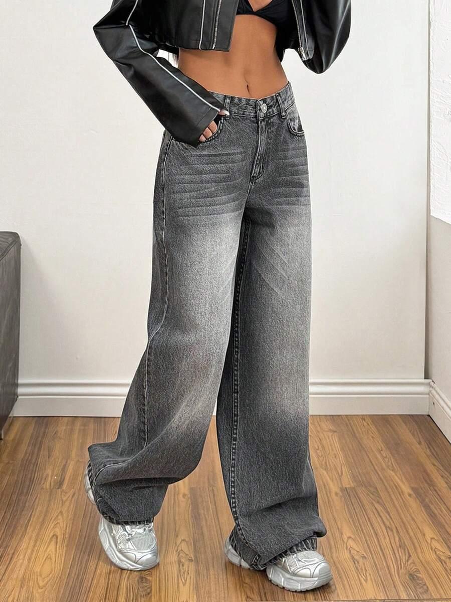 szare SPODNIE JEANS