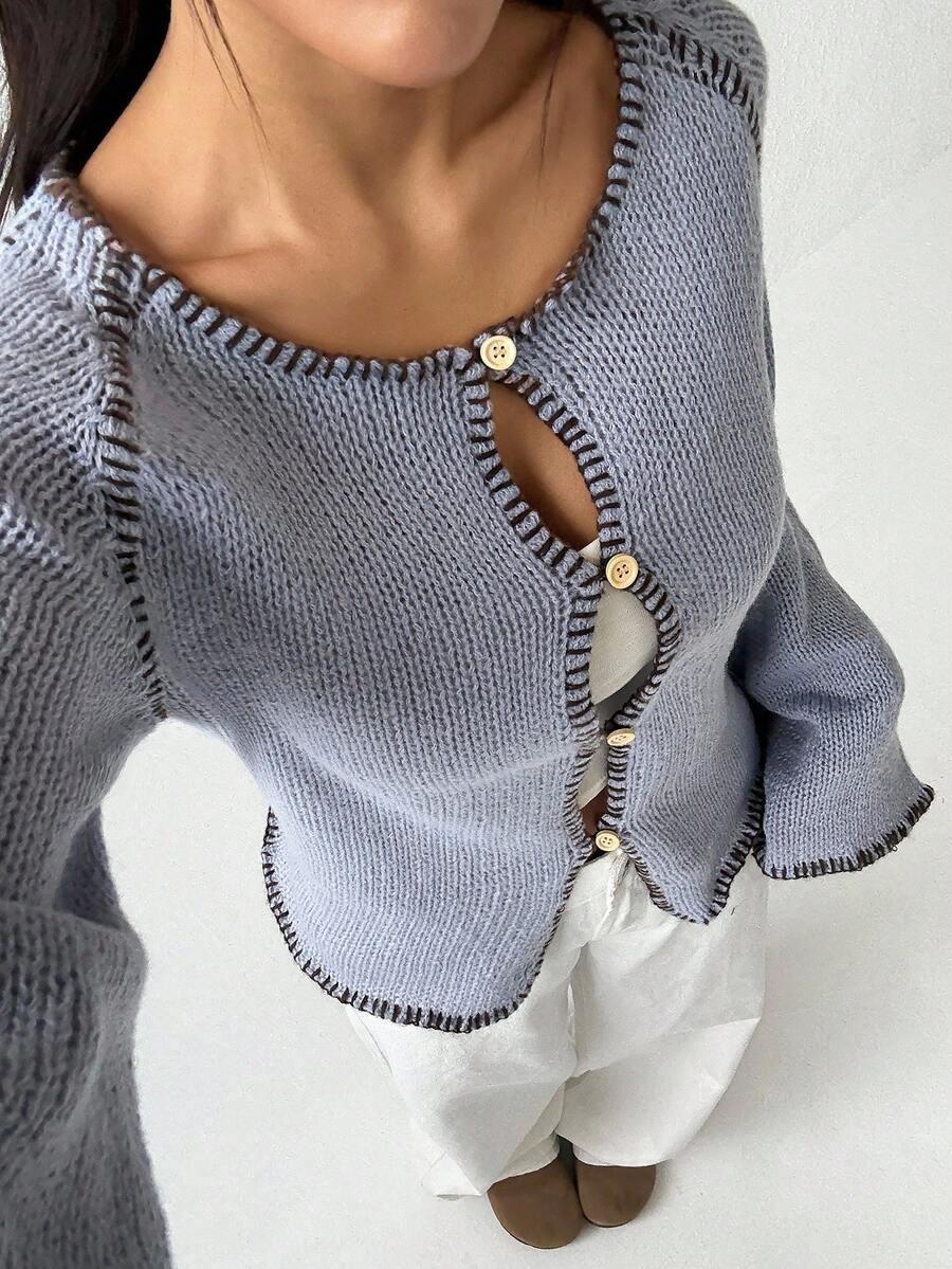 sweter guziki dzianina