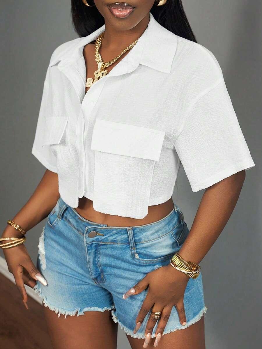 biała koszula crop top kieszenie