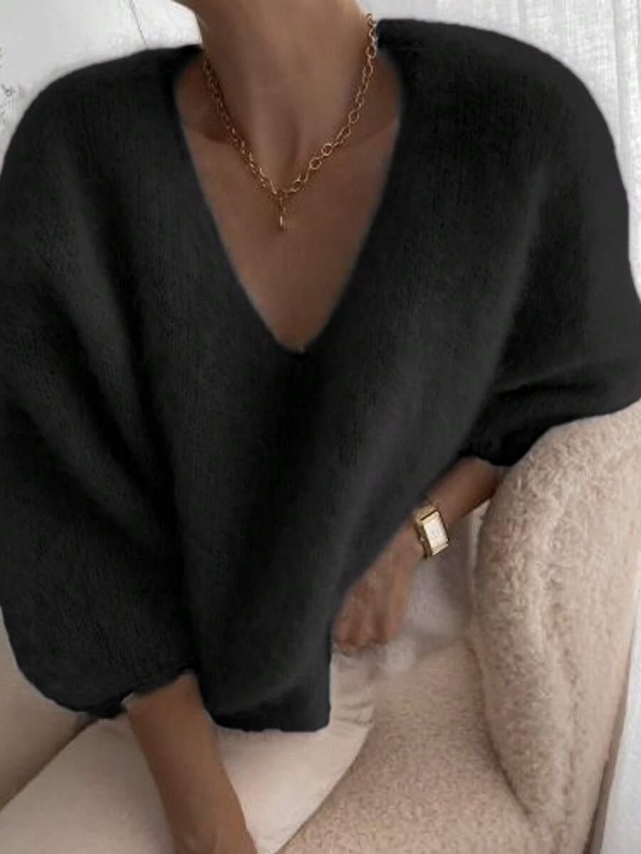 CZARNY SWETER V-NECK