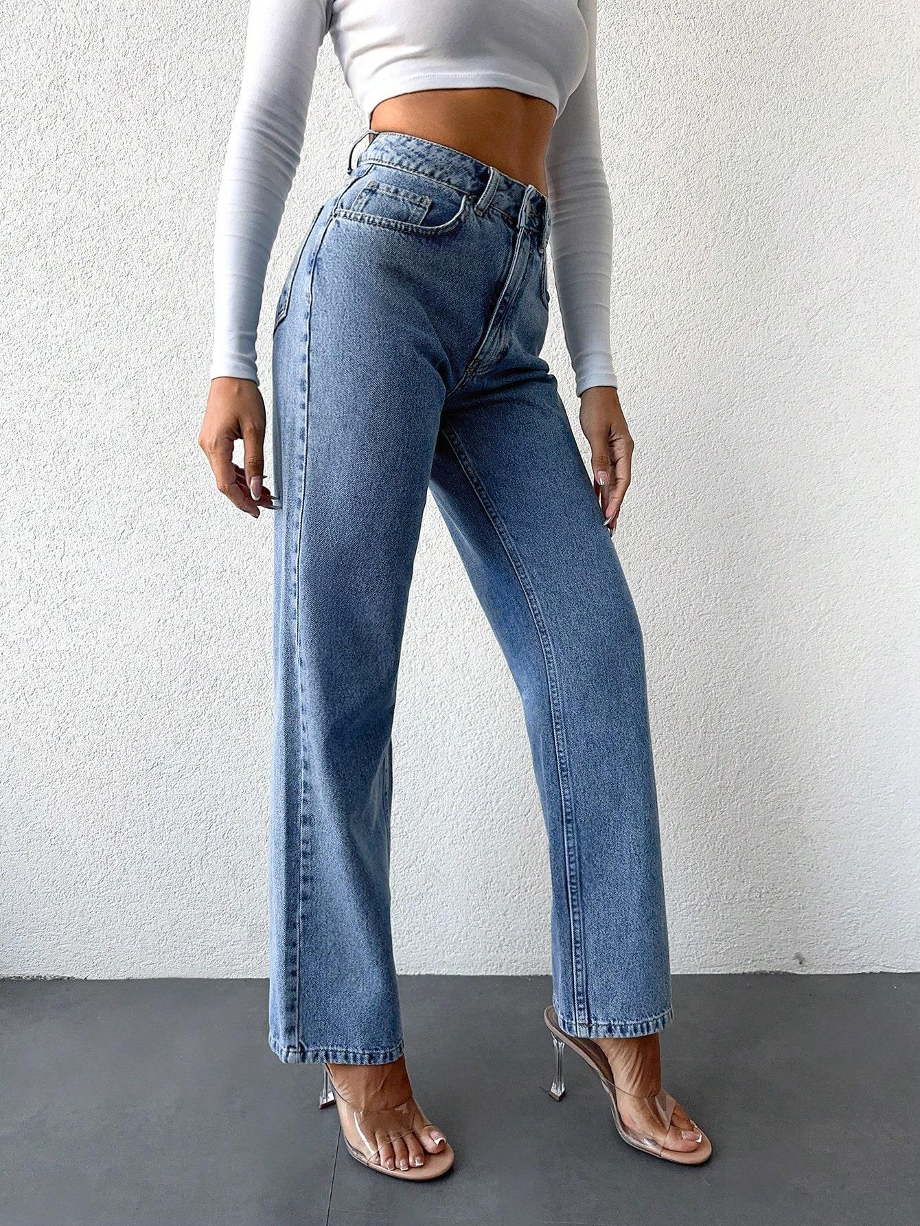 NIEBIESKIE SPODNIE JEANS PROSTA NOGAWKA