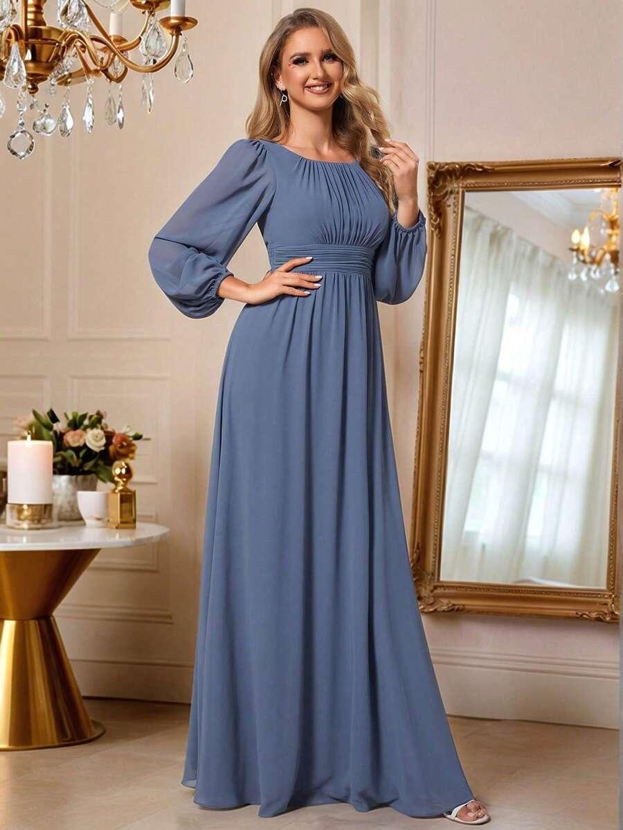 szyfonowa niebieska maxi sukienka