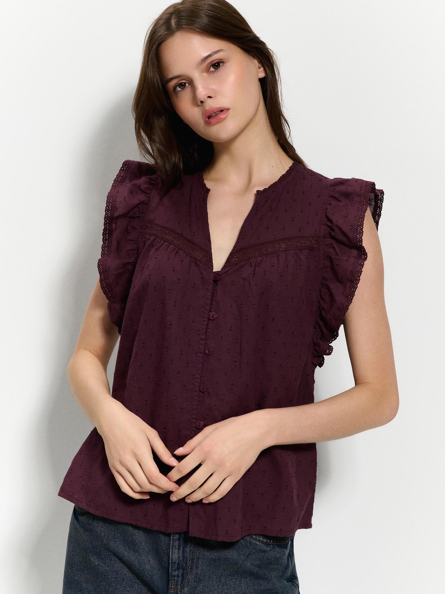 fioletowa BLUZKA Z FALBANKĄ v-neck