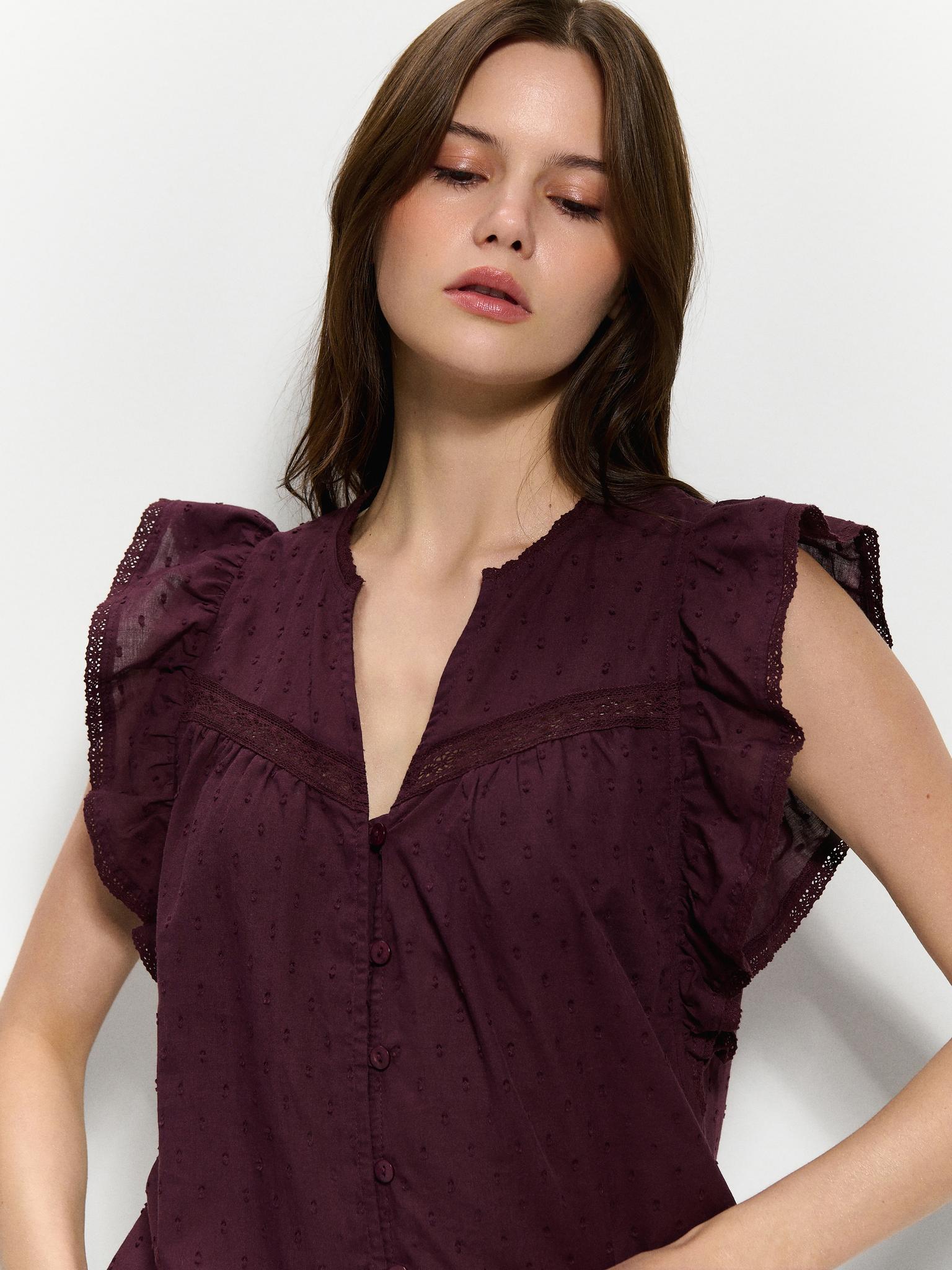 fioletowa BLUZKA Z FALBANKĄ v-neck