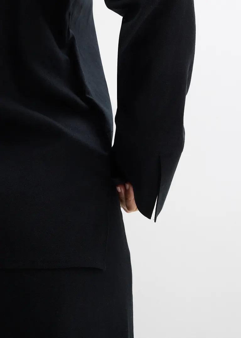BLUZKA DAMSKA PLUS SIZE LNIANA Z DŁUGIM RĘKAWEM I KOPERTOWYM DEKOLTEM
