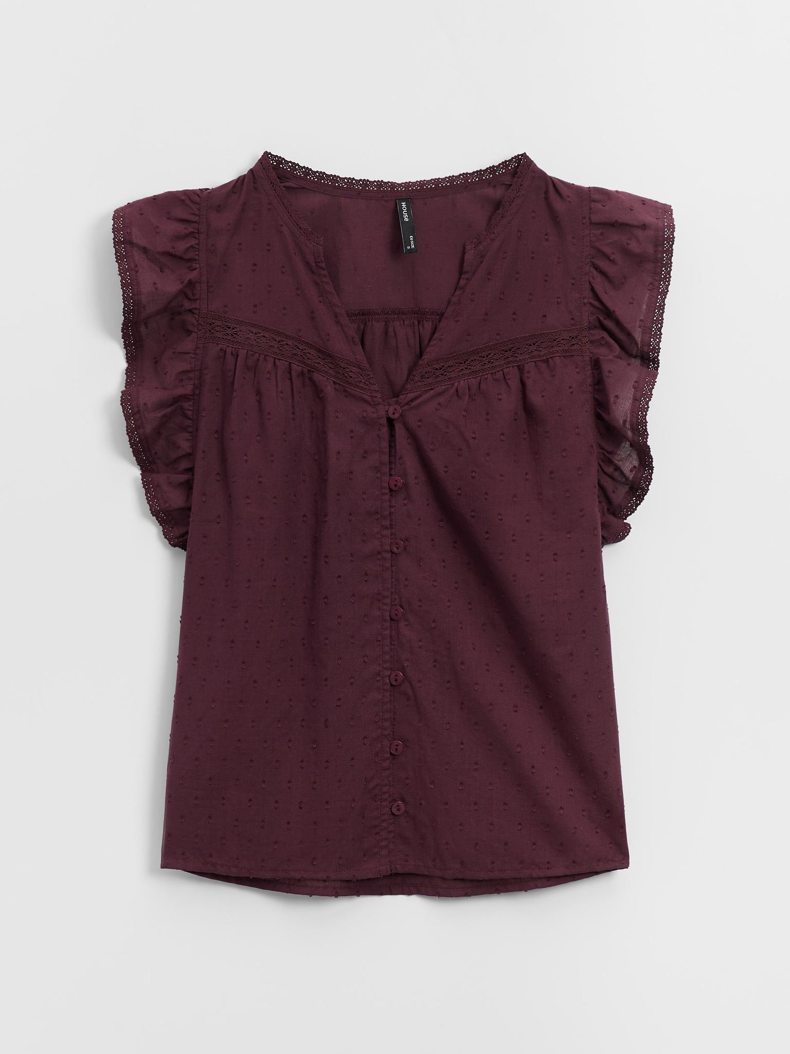 fioletowa BLUZKA Z FALBANKĄ v-neck