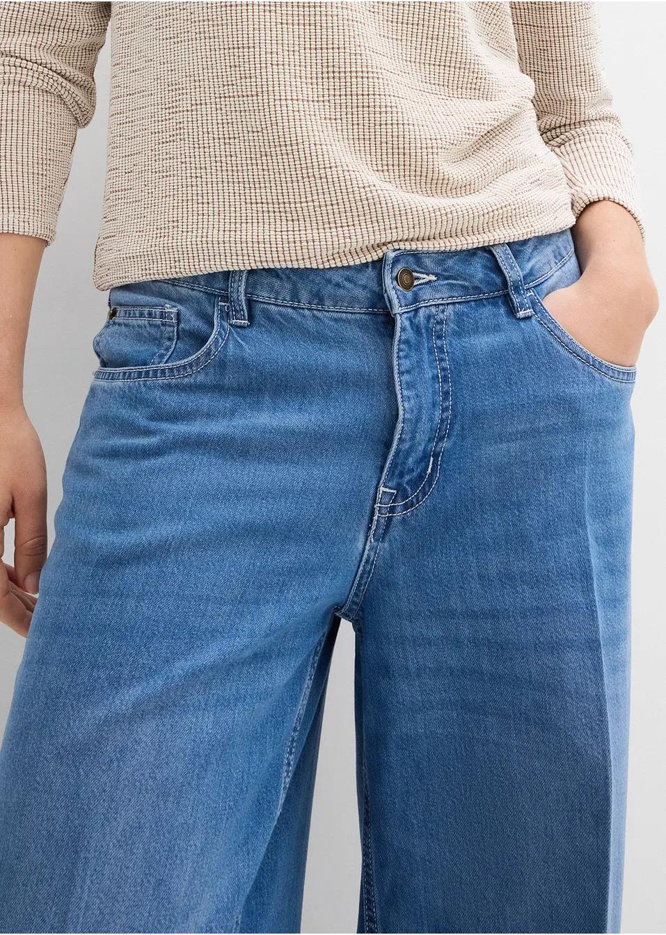 NIEBIESKIE SPODNIE JEANS SZEROKIE NOGAWKI 