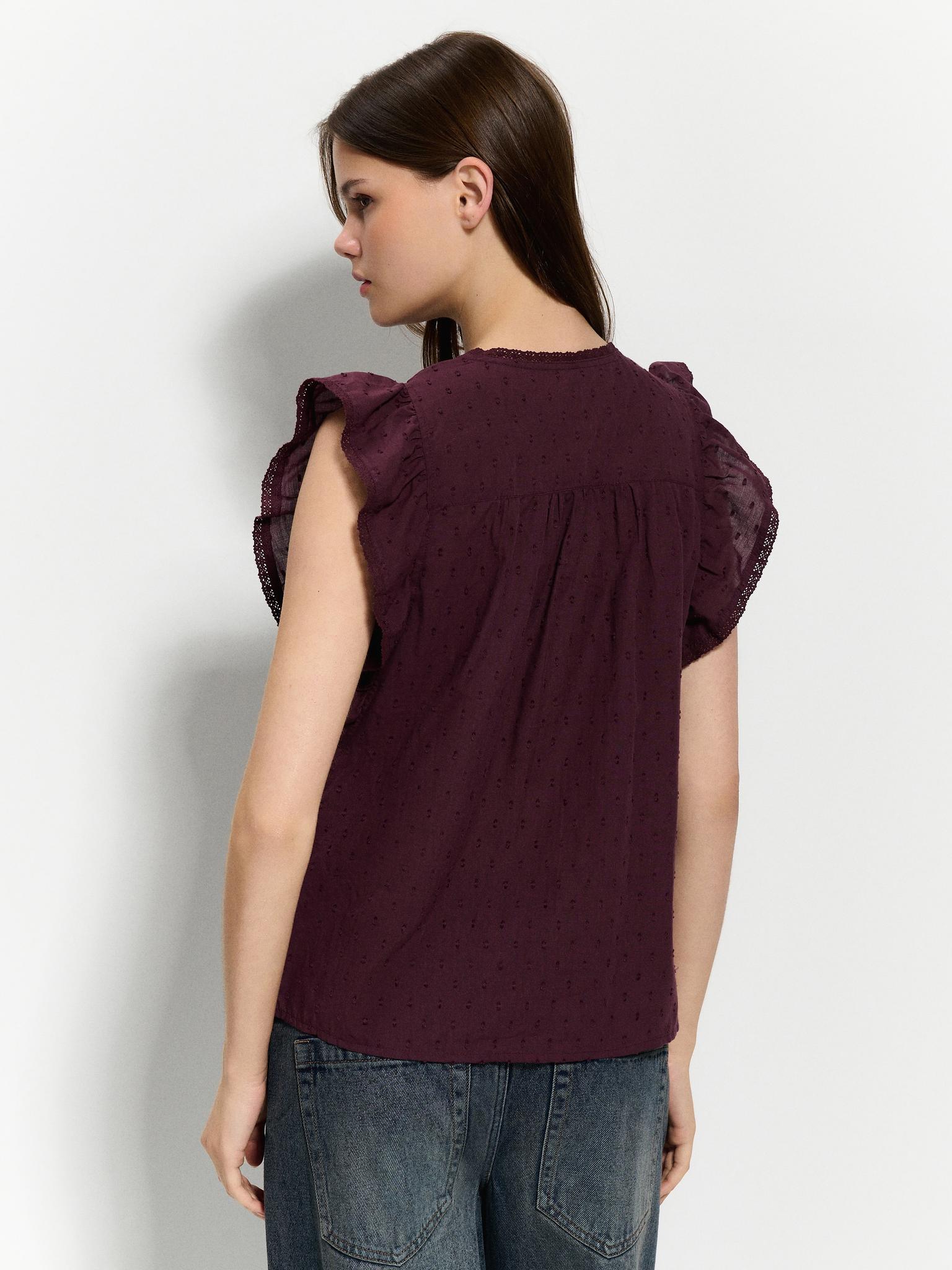 fioletowa BLUZKA Z FALBANKĄ v-neck