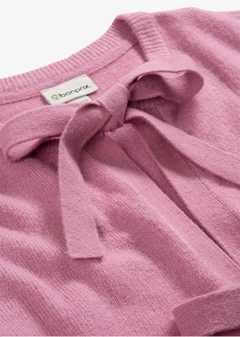 SWETER DAMSKI ROZPINANY Z WIĄZANYM DEKOLTEM