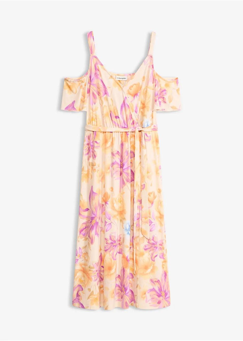SUKIENKA BOHO MIDI Z DEKOLTEM V I KRÓTKIM RĘKAWEM