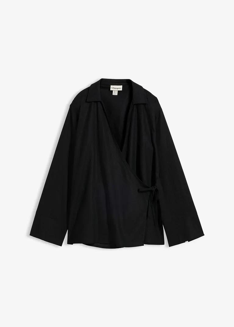 BLUZKA DAMSKA PLUS SIZE LNIANA Z DŁUGIM RĘKAWEM I KOPERTOWYM DEKOLTEM
